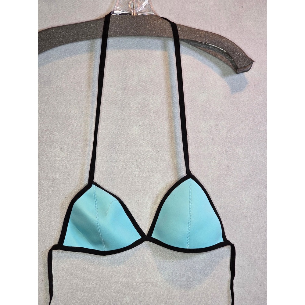 Triangl Light Blue Neoprene Triangle Bikini Top Black Trim Size L